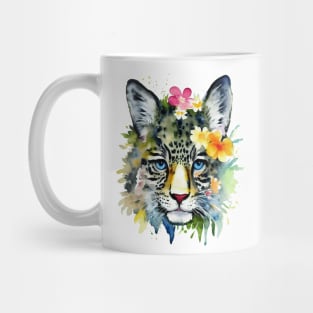 Leopard face with flowers watercolor design Mug